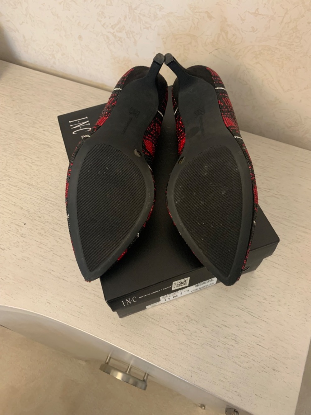 I. N. C. Black, red and silver, sparkling plaid heels, size 11. - Picture 10 of 10